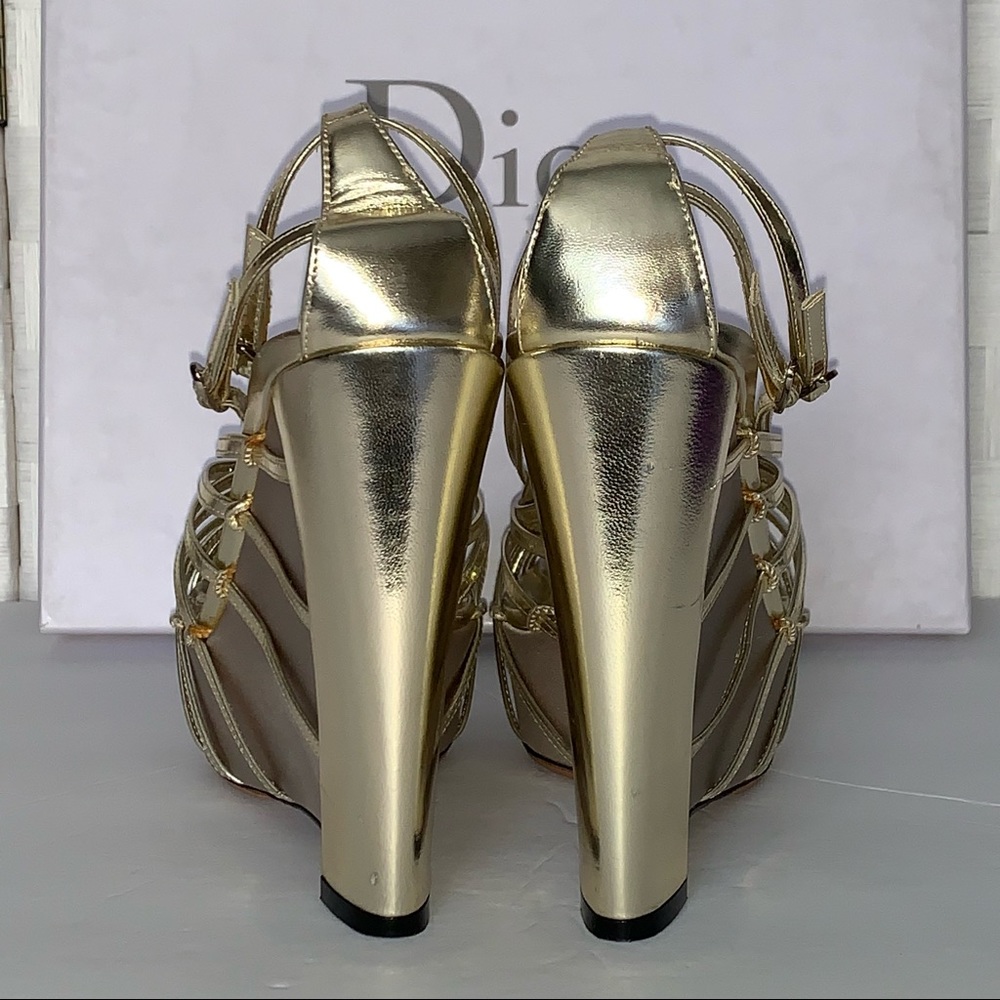 CHRISTIAN DIOR Gold Frisson Hi Calfskin 829 Gris Clair Strapy Platform S… - Picture 8 of 12